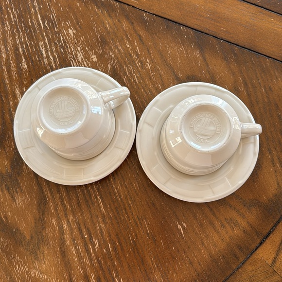 Set of 2 Longaberger Ivory teacups and saucers. - Picture 2 of 5